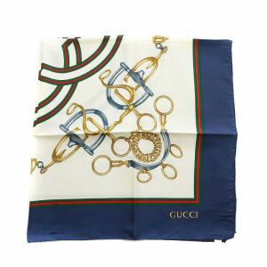 GUCCI スカーフ 絹 シルク 大判 シェリーライン インターロッキングG ロゴ 総柄 白 ホワイト 紺 ネイビー