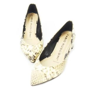 FABIO RUSCONI ローヒールパンプス アーモンドトゥ レザー 本革 パイソン柄 36.5 23.5 ベージュ /CK6 GY18