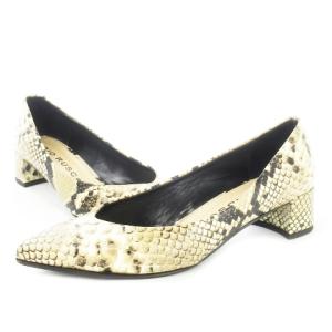 FABIO RUSCONI ローヒールパンプス アーモンドトゥ レザー 本革 パイソン柄 36.5 23.5 ベージュ /CK6 GY18