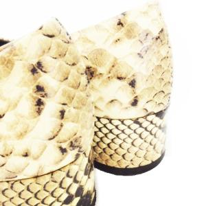 FABIO RUSCONI ローヒールパンプス アーモンドトゥ レザー 本革 パイソン柄 36.5 23.5 ベージュ /CK6 GY18