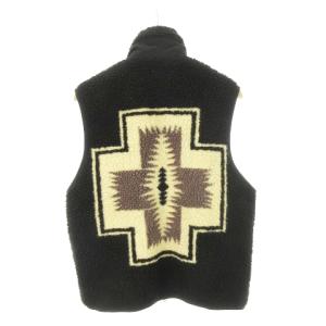 ベスト フリース ボア スタンドカラー ダブルジップ チーフジョセフ オルテガ ネイティブ柄 M 黒 ブラック