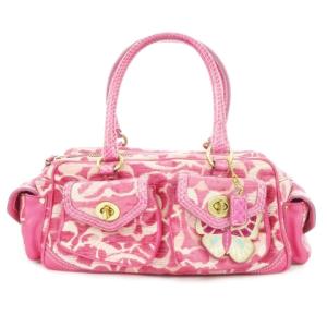 COACH ボストンバッグ スモールボストン ハンドバッグ ジャガード レザー ターンロック 総柄 ピンク