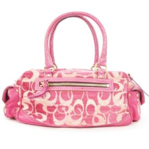 COACH ボストンバッグ スモールボストン ハンドバッグ ジャガード レザー ターンロック 総柄 ピンク