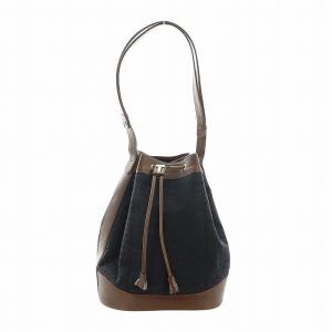 ショルダーバッグ 巾着 ジャガード 総柄 T金具 ロゴ タッセル 黒 ブラック 茶 ブラウン GY18