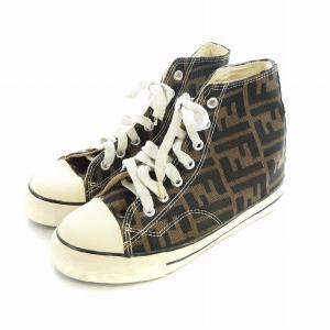 FENDI ハイカットスニーカー シューズ ロゴ ズッカ柄 キャンバス 36 22.5cm 茶 ブラウン GY11