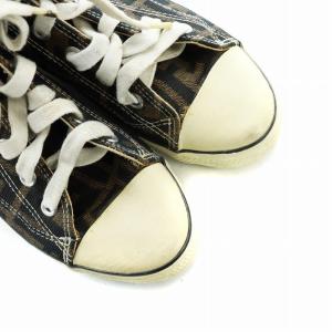 FENDI ハイカットスニーカー シューズ ロゴ ズッカ柄 キャンバス 36 22.5cm 茶 ブラウン GY11