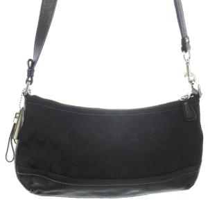 COACH ショルダーバッグ 切替 レザー キャンバス ジャカード織りシグネチャー ロゴ プレート チャーム付き 黒 ブラック F24028