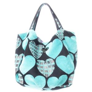 Think Bee Just Heart ハンドバッグ ファブリック ベロア ジャカード織り ハート 総柄 青 ブルー /CK18