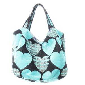 Think Bee Just Heart ハンドバッグ ファブリック ベロア ジャカード織り ハート 総柄 青 ブルー /CK18