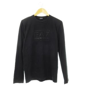 EA7 Tシャツ ロンT クルーネック 丸首 長袖 薄手 ロゴ ラバープリント M 黒 ブラック