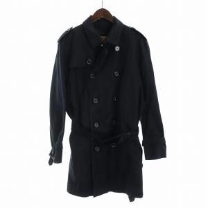 トレンチコート 長袖 ロング 裏地チェック柄 総裏地 ロゴ ダブル ベルト ジレ ライナー付き LL 紺