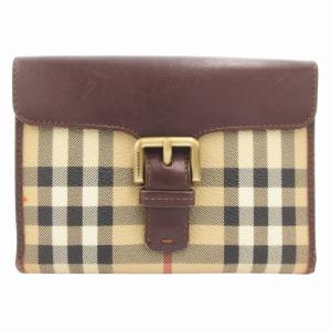 三つ折り財布 ノバチェック PVC レザー ベージュ ブラウン