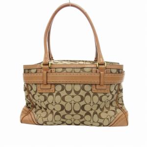 COACH トートバッグ シグネチャー フリンジ キャンバス レザー ベージュ F10508