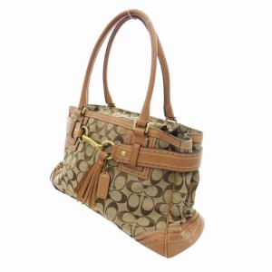 COACH トートバッグ シグネチャー フリンジ キャンバス レザー ベージュ F10508