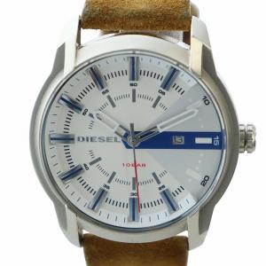 腕時計 ウォッチ クォーツ デイト レザーベルト 白文字盤 シルバー色 茶 ブラウン DZ-1783 GY18