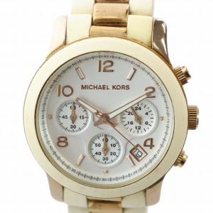 腕時計 ウォッチ クォーツ クロノグラフ デイト カレンダー付き 白文字盤 ゴールド色 MK-5464