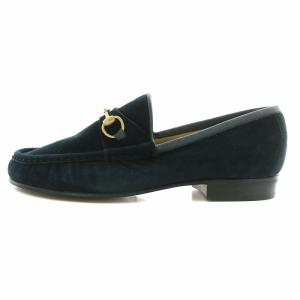 GUCCI ローファー モカシン スエード ラウンドトゥ ホースビット ゴールド金具 5.5 24.5cm 紺 ネイビー 100 0255
