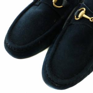 GUCCI ローファー モカシン スエード ラウンドトゥ ホースビット ゴールド金具 5.5 24.5cm 紺 ネイビー 100 0255