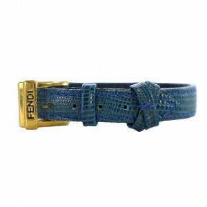 FENDI バングル ブレスレット アクセサリー レザー 牛革 ロゴ ベルト 青 ブルー GY18