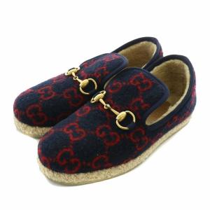 スリッポン ローファー ウール ボア GG柄 総柄 ホースビット ゴールド金具 36 23cm 紺 ネイビー
