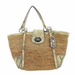 トートバッグ かごバッグ パイソン ターンロック シルバー金具 茶 ブラウン GY18 /MQ