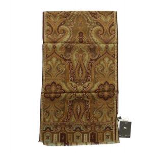 ETRO 大判スカーフ タグ付き ストール 総柄 ペイズリー柄 絹混 シルク混 茶 ブラウン GY18