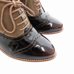 LANVIN COLLECTION 美品 パンプス シューズ ヒール ウイングチップ エナメル レザー バイカラー 24.5cm 茶 黒