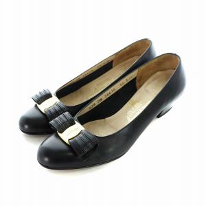 ヴァラ パンプス ロゴ レザー リボン 5.5 23cm 黒 ブラック GY18 /MQ