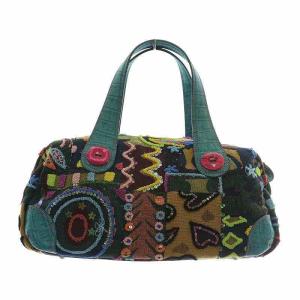 ハンドバッグ キャンバス レザー パッチワーク スパンコール ビーズ 総柄 マルチカラー /XZ GY11