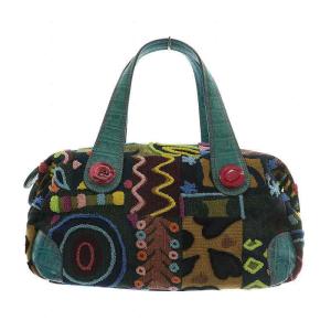 Think Bee ハンドバッグ キャンバス レザー パッチワーク スパンコール ビーズ 総柄 マルチカラー /XZ GY11