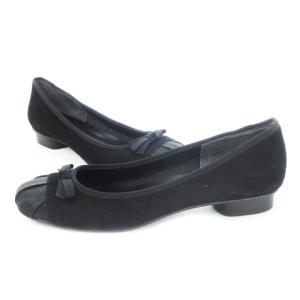 DIANA バレエシューズ フラットシューズ スエード 切替 リボン 24.0cm 黒 ブラック /CK16 GY11