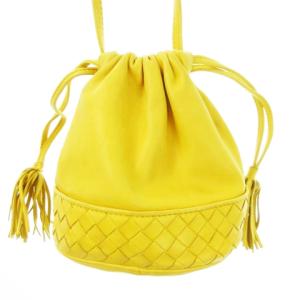 ショルダー巾着バッグ ミニ レザー イントレチャート イエロー