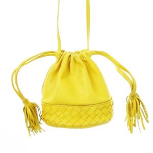 BOTTEGA VENETA ショルダー巾着バッグ ミニ レザー イントレチャート イエロー