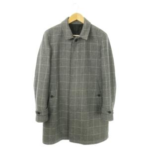 ステンカラーコート 中綿 ウール メルトン チェック柄 ウインドーペン M グレー /AO2 GY18