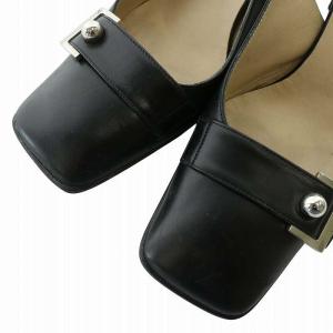 LOUIS VUITTON パンプス レザー スクエアトゥ チャンキーヒール ストラップ ロゴ シルバー金具 36 23cm 黒 ブラック