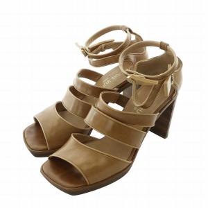 サンダル レザー オープントゥ スクエア ハイヒール ストラップ 36 23cm 茶色 ブラウン /XZ