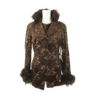 PREMIER 2点セット ジャケット ベスト ブルーフォックス 花柄刺繍 総柄 9 茶 ブラウン /AH16