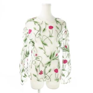 シースルーブラウス 長袖 絹 シルク オーガンジー 刺繍 花柄 透け感 36 S ベージュ /AO7 GY37