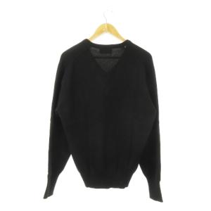 GIVENCHY GENTLEMAN ニット セーター Vネック 長袖 カシミヤ ロゴ刺繍 42 L 黒 ブラック