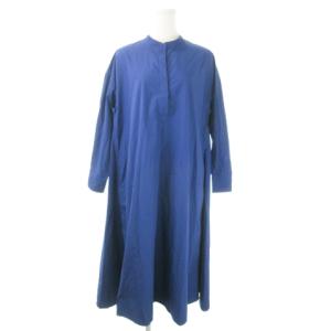 ロングワンピース スキッパー 長袖 マキシ フレア ボリューム 38 M 青 ブルー