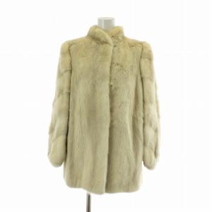 銀サガ ファーコート アウター 毛皮 サファイアミンク ミドル 肩パッド 11 L 白 ホワイト グレー
