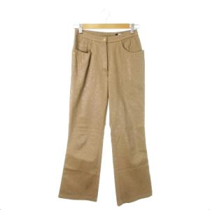 フェイクレザーパンツ フレア 型押し エンボス加工 ロゴ 刺繍 総柄 裏スエード 9 茶 ブラウン /AH4