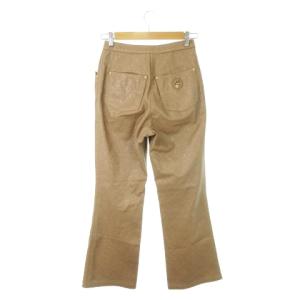 伊太利屋 フェイクレザーパンツ フレア 型押し エンボス加工 ロゴ 刺繍 総柄 裏スエード 9 茶 ブラウン /AH4