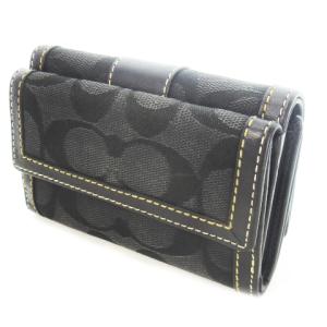COACH 三つ折り財布 ウォレット 小銭入れあり キャンバス 切替 レザー シグネチャー ロゴ 黒 ブラック