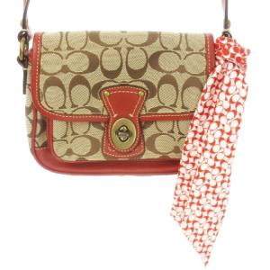 ショルダーバッグ キャンバス レザー シグネチャー ロゴチャーム スカーフ付き 赤 レッド 10566