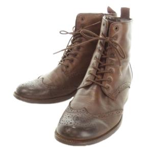 FAUVE ショートブーツ レザー レースアップ サイドジップ ウイングチップ 24cm 茶 ブラウン