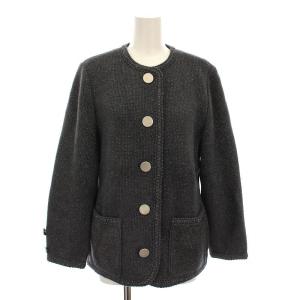 ノーカラージャケット ニット ウール混 長袖 ラメ M グレー STT6A827 /YM GY18 MT
