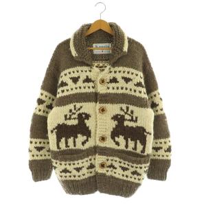 カーディガン カウチンニット セーター トナカイ柄 ウール カナダ製 ブラウン /MY OS GY27