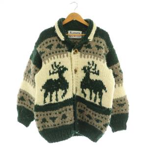 カーディガン カウチンニット セーター トナカイ柄 ウール カナダ製 グリーン /MY OS GY27
