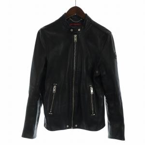 Timeless シングル ライダース ジャケット ラムレザー 羊革 ジップアップ ロゴ 総裏地 黒 ブラック